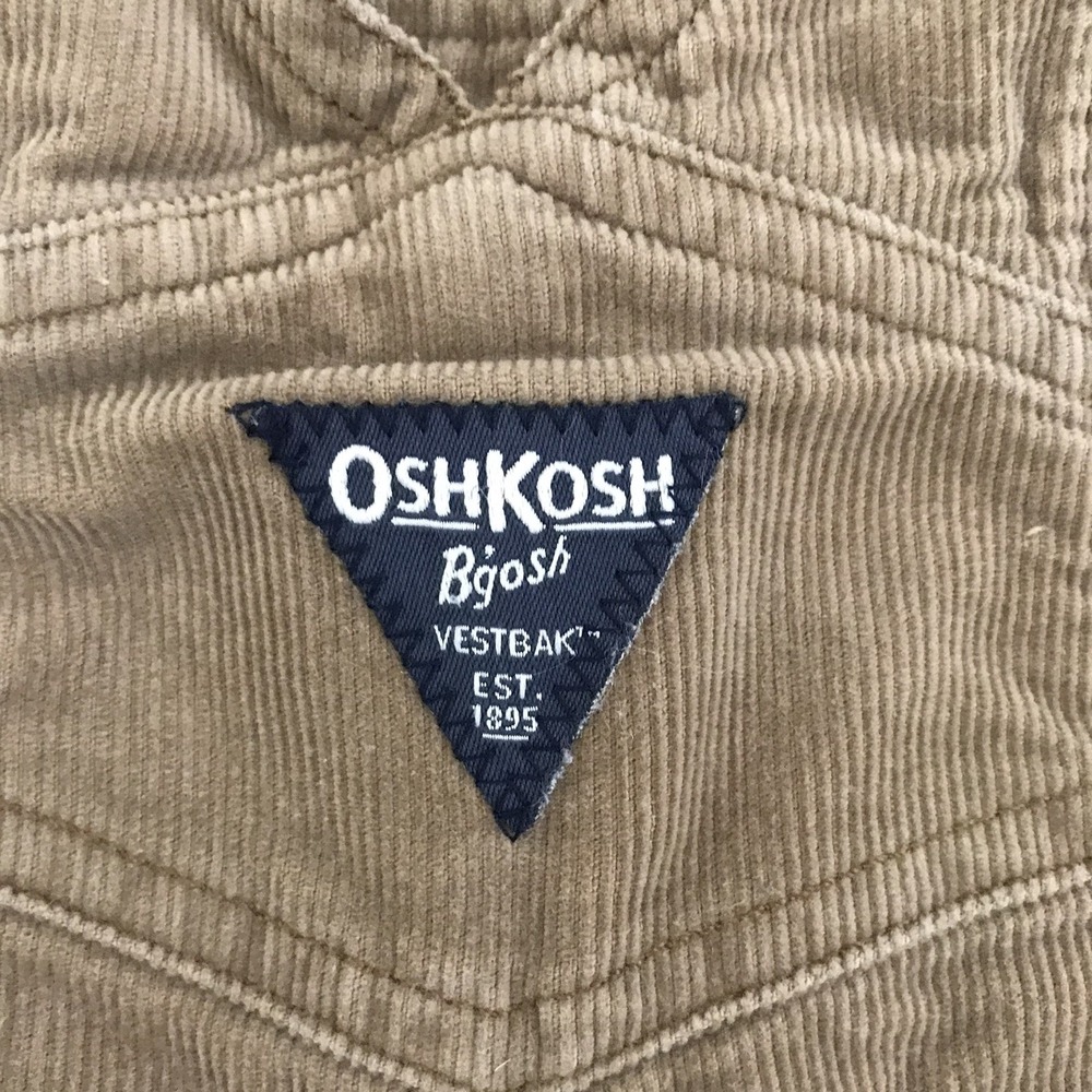 Oshkosh B'gosh Corduroy Vestbak Bib Overalls Flannel Lined Baby 9M Tan Snap Legs - Picture 6 of 10